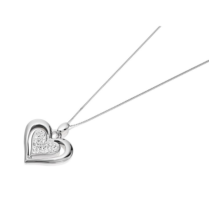 9ct White Gold And Crystal Double Heart Necklace - R8281
