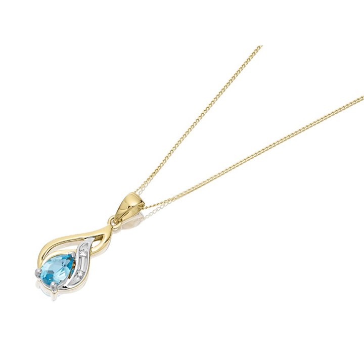 9ct Gold Two Colour Diamond And Blue Topaz Necklace - R8295