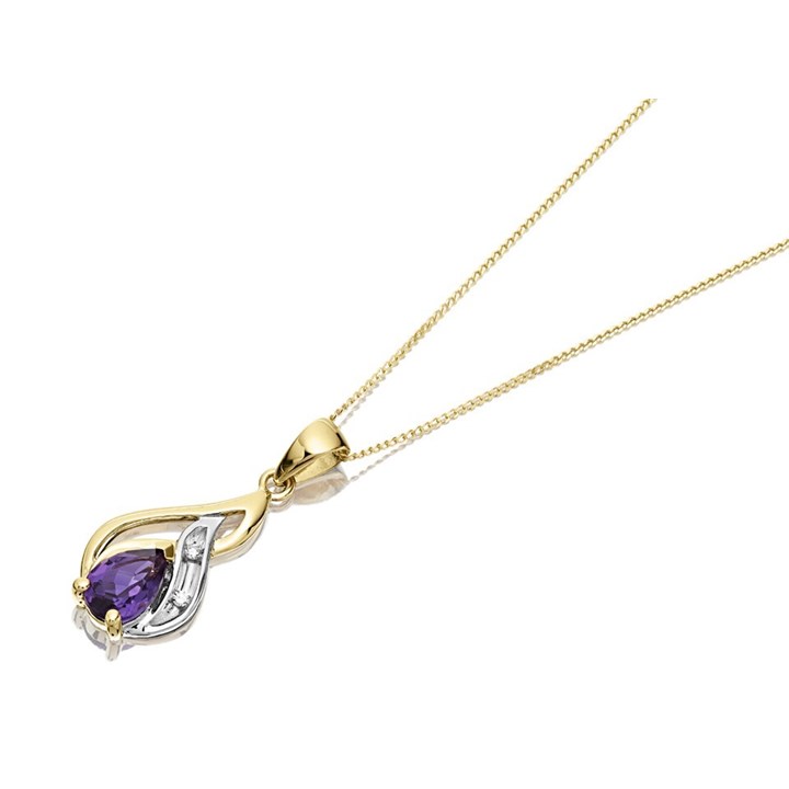 9ct Gold Two Colour Diamond And Amethyst Necklace - R8296
