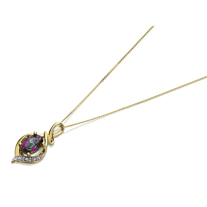 9ct Gold Mystic Topaz And Diamond Teardrop Necklace - R8299