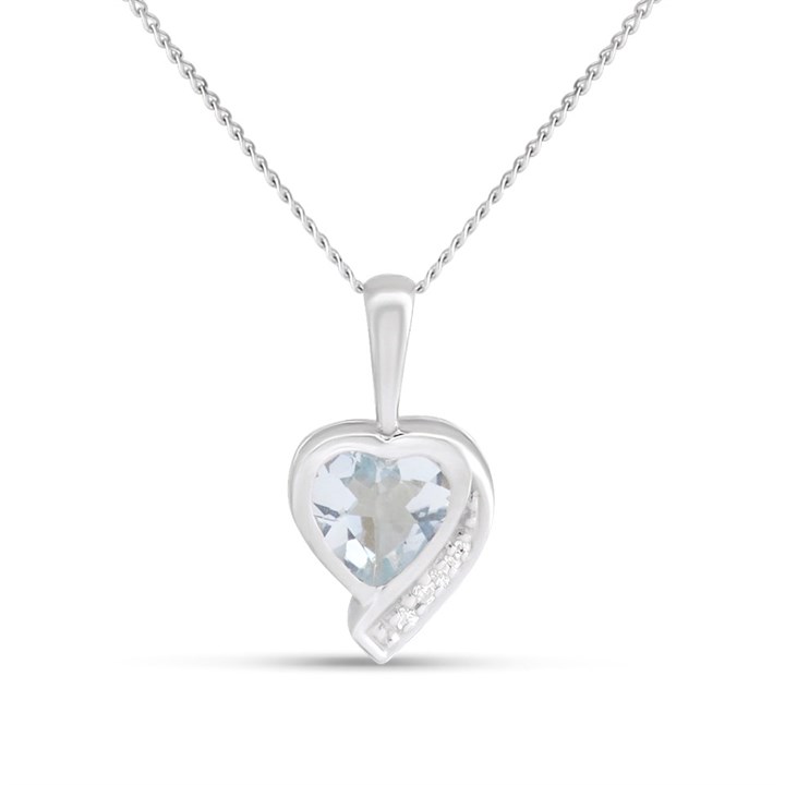 9ct White Gold Aquamarine And Diamond Heart Necklace - R83102