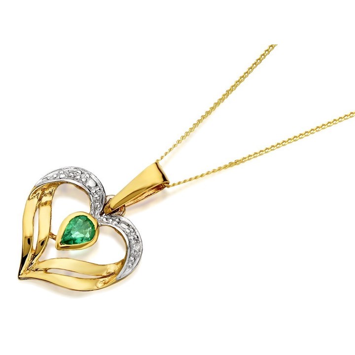 9ct Gold Emerald And Diamond Heart Necklace - R8310
