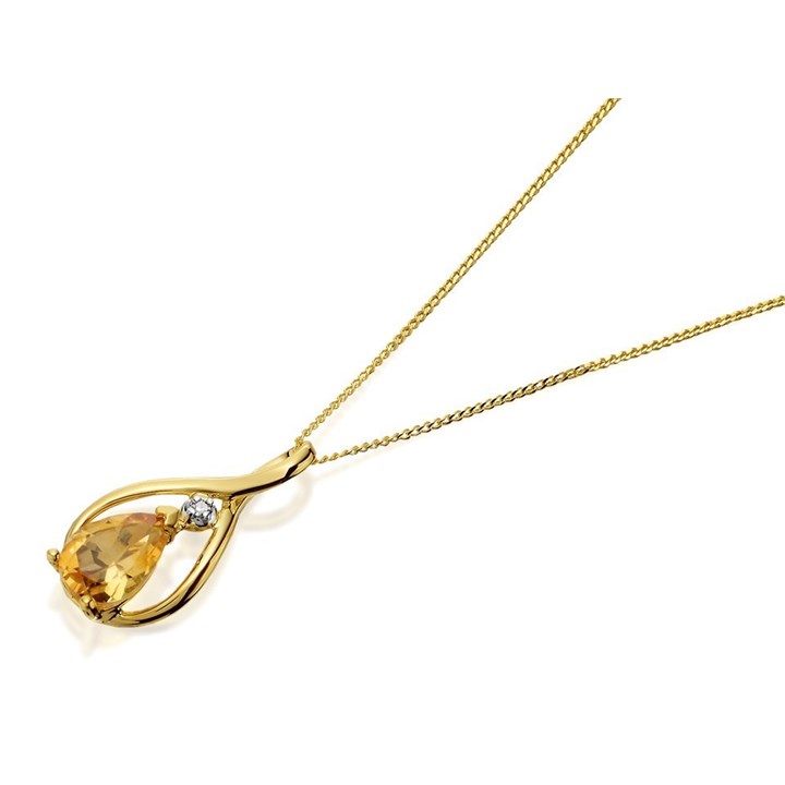 9ct Gold Citrine And Diamond Necklace - R8358