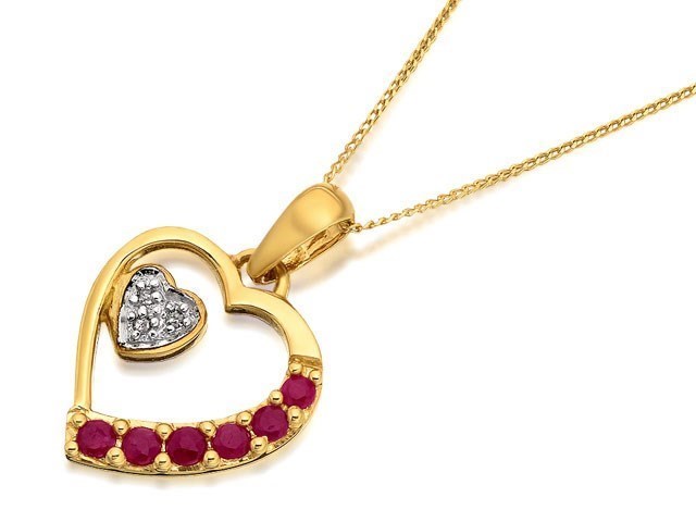 9ct Gold Ruby And Diamond Heart In A Heart Necklace - R8371