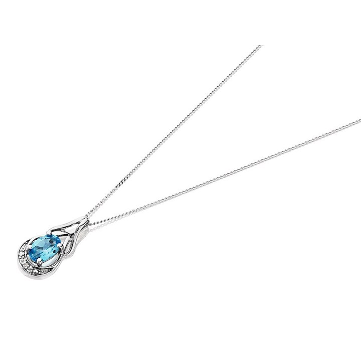 9ct White Gold Blue Topaz And Diamond Necklace - R8379