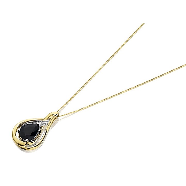 9ct Gold Black Sapphire And Diamond Teardrop Necklace - R8380
