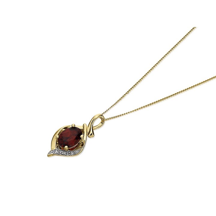 9ct Gold Garnet And Diamond Teardrop Necklace - R8382