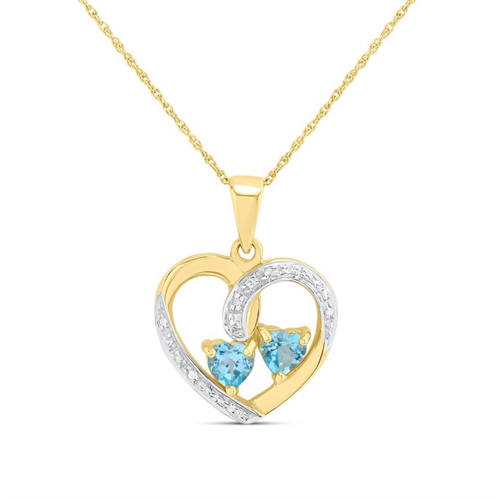 9ct Gold Two Colour Blue Topaz And Diamond Heart Necklace - R8390