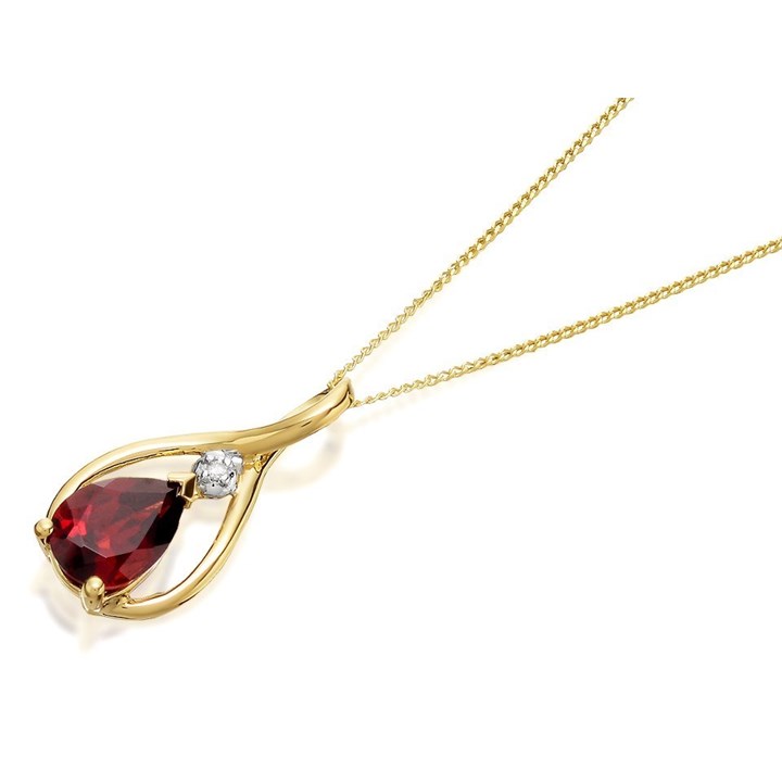 9ct Gold Pear Garnet And Diamond Necklace - R8393