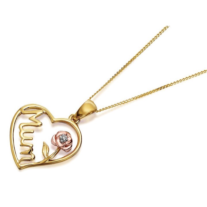 9ct Two Colour Gold Diamond Set Mum Heart Necklace - R8715
