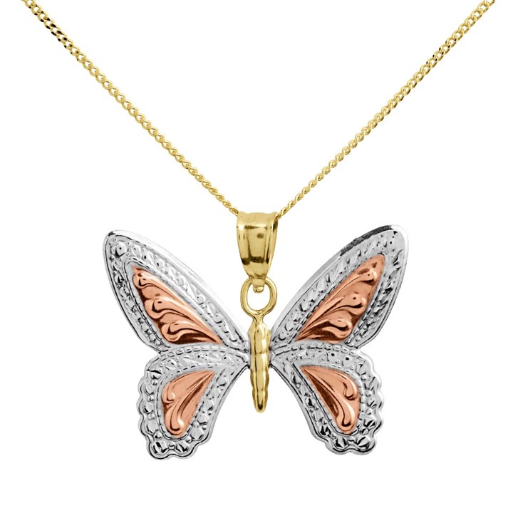 9ct Gold Three Colour  Butterfly Necklace - R8741