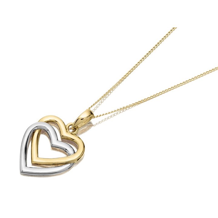9ct Gold Two Colour Double Heart Necklace - R8747