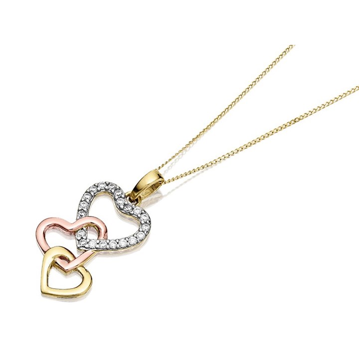 9ct Gold Three Colour Cubic Zirconia Heart Necklace - R8748