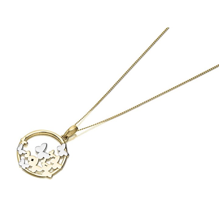 9ct Gold Two Colour Circle Butterfly Necklace - R8755