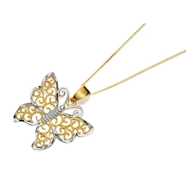 9ct Two Colour Gold Filigree Butterfly Necklace - R8768