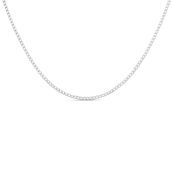 9ct White Gold 16in Solid Flat Curb Chain - R9040