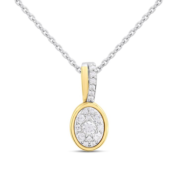 Night & Day Silver And 9ct Gold Oval CZ Necklet - R9964
