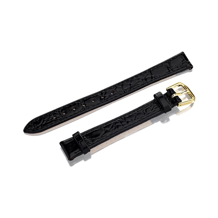 Black Crocodile Effect Leather Watch Strap - 12mm - S1054
