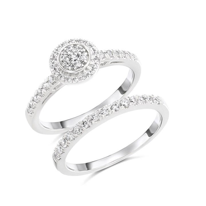 9ct White Gold Diamond Engagement And Wedding Ring Set - 1/2ct - S3262