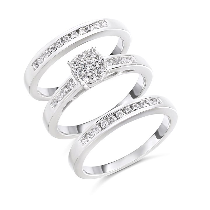 The Bridal Suite 9ct White Gold Diamond Engagement, Wedding And Half Eternity Ring Set - 67pts - S3271