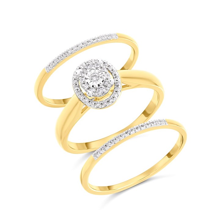 The Bridal Suite 9ct Gold Diamond Engagement, Wedding And Half Eternity Ring Set - 1/4ct - S3274