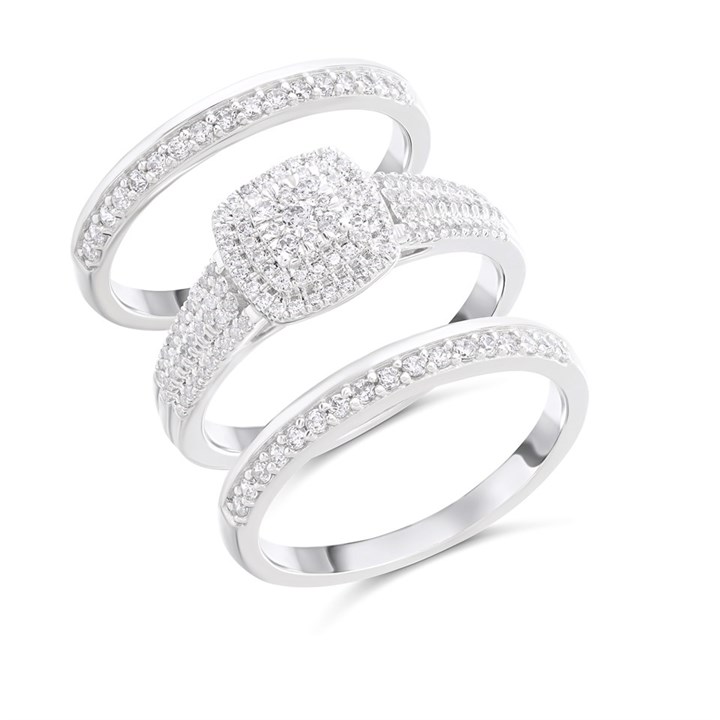 The Bridal Suite 9ct White Gold Diamond Engagement, Wedding And Half Eternity Ring Set - 63pts - S3275