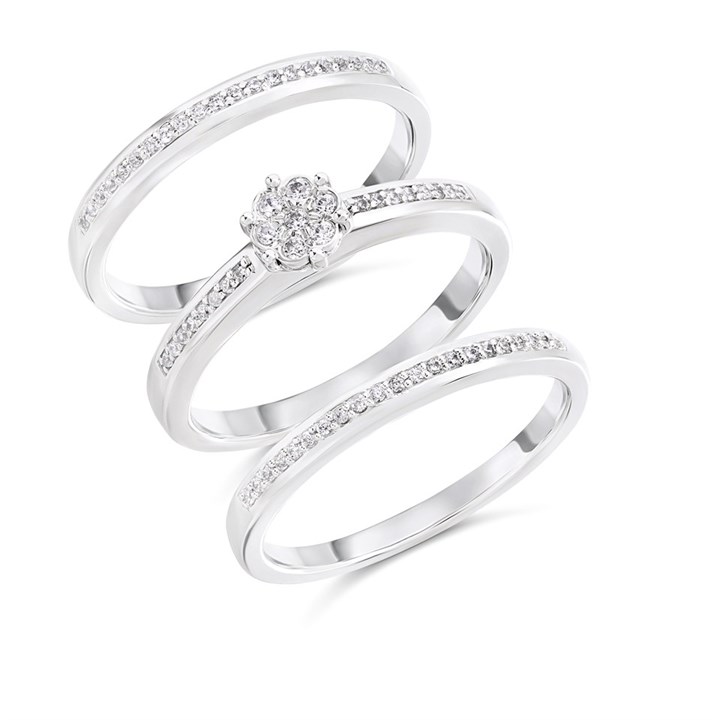 The Bridal Suite 9ct White Gold Diamond Engagement, Wedding And Half Eternity Ring Set - 1/4ct - S3276
