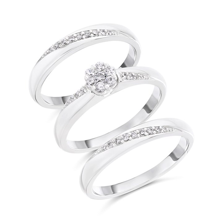 The Bridal Suite 9ct White Gold Diamond Engagement, Wedding And Half Eternity Ring Set - 35pts - S3279
