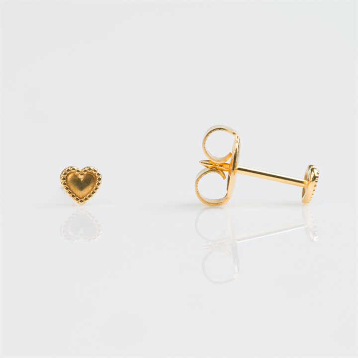 9ct Gold Beaded Heart Ear Piercing Stud Earrings - S75911