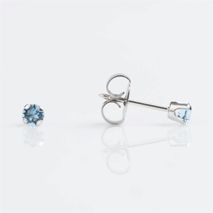 9ct White Gold Aqua Cubic Zirconia Ear Piercing Studs - 3mm - S75927