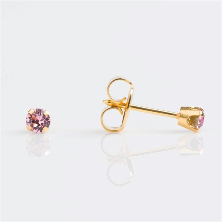 9ct Gold Light Rose Cubic Zirconia Ear Piercing Studs - 3mm - S75928