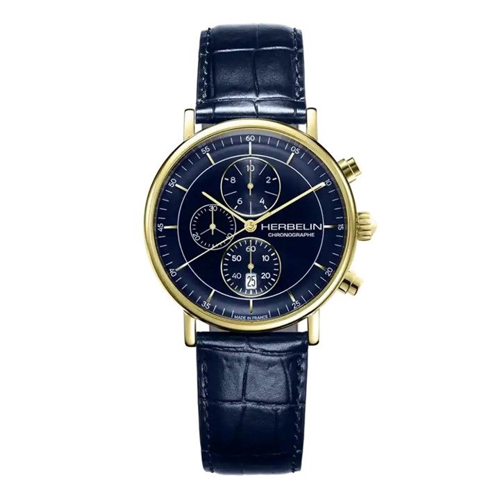 Herbelin 35647P15 Inspiration Chronograph Blue Leather Strap Watch - W03129