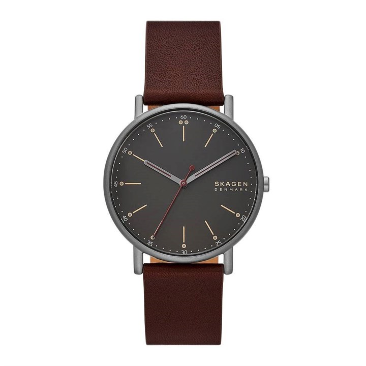 Skagen SKW6860 Signatur Grey IP Brown Leather Strap Watch - W06302
