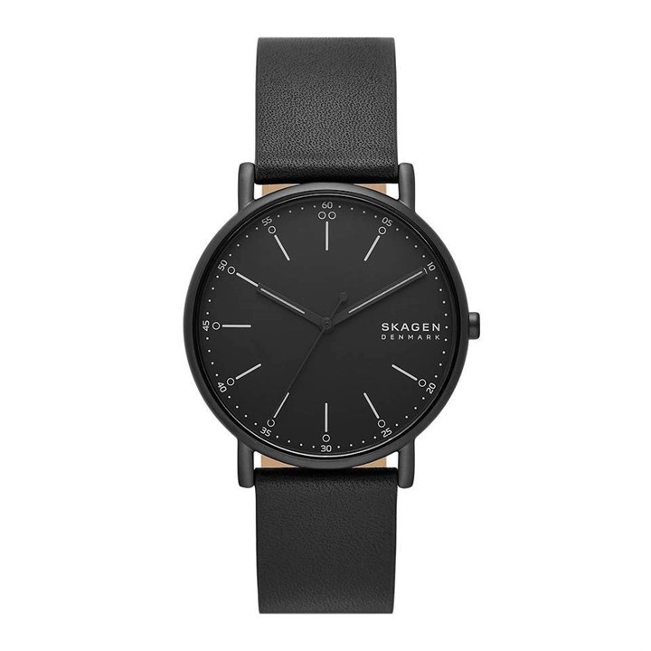 Skagen SKW6902 Signatur Black IP Black Leather Strap Watch - W06303