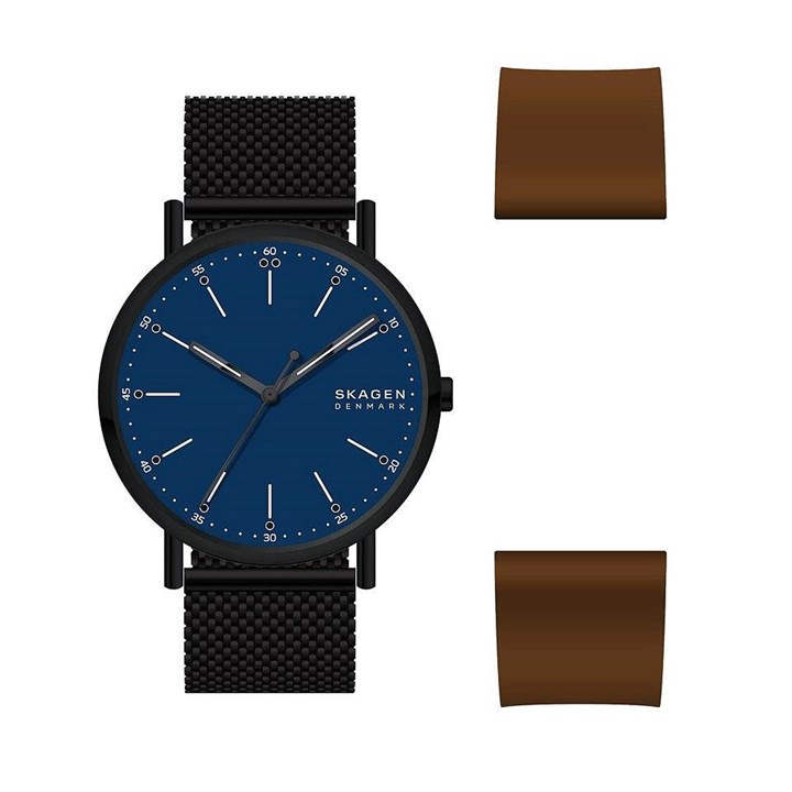 Skagen SKW6933SET Signatur Black IP Mesh And Brown Strap Set - W06308