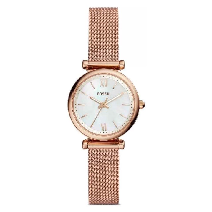 Fossil ES4433 Carlie Mini Rose Tone Mesh Bracelet Watch - W07122