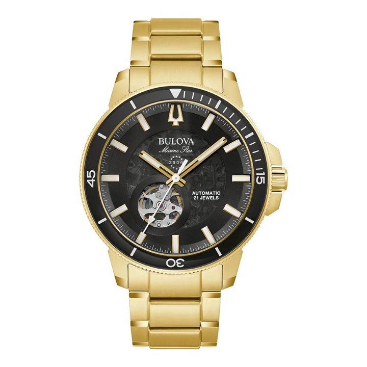 Bulova Men's Gold Size 21 Marine Star Automatic Tone Bracelet Watch - W09296 97A174