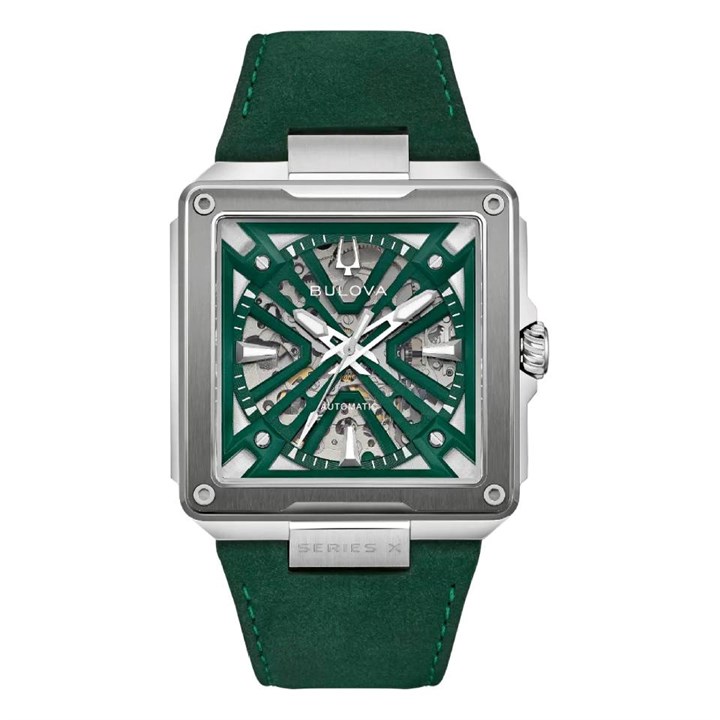 98A343 Bulova Series X Automatic Green Suede Strap Watch - W09419