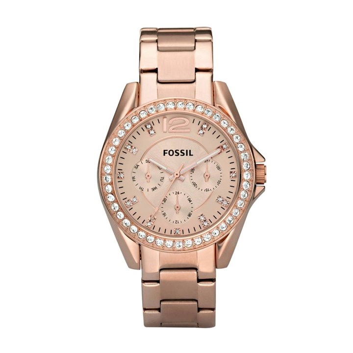 Fossil ES2811 Riley Rose Gold Plated Stone Set Bracelet Watch - W1008
