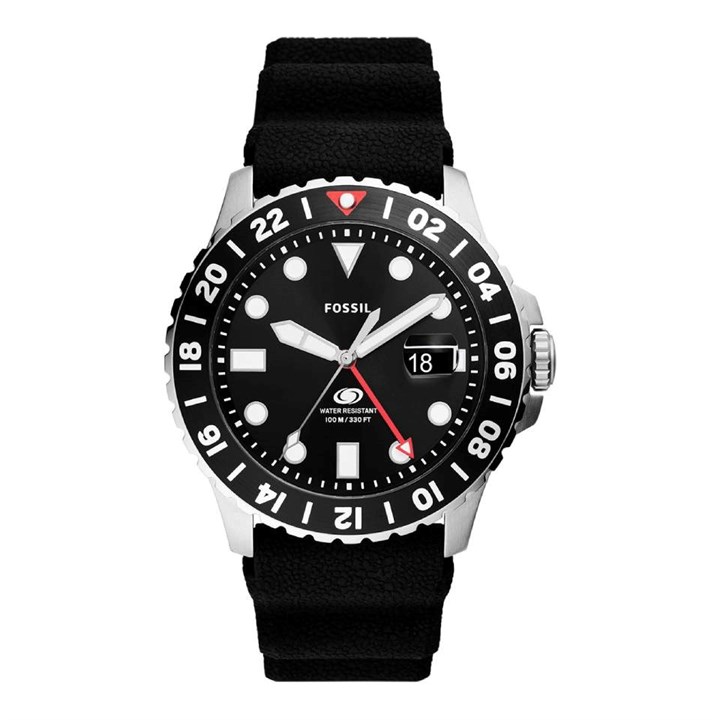Fossil FS6036 Blue GMT Black Silicone Strap Watch - W10335