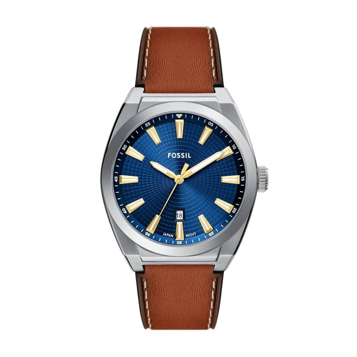 Fossil FS6115 Everett Blue Dial Brown Leather Strap Watch - W10415