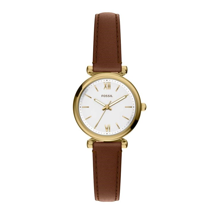 Fossil ES5464 Carlie Mini Brown Leather Strap Watch - W10477