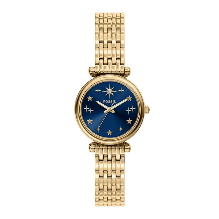 Fossil ES5521 Carlie Gold Tone Blue Dial Bracelet Watch - W10547