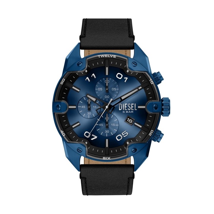 Diesel DZ4703 Spiked Chronograph Black Leather Strap Watch - W11371