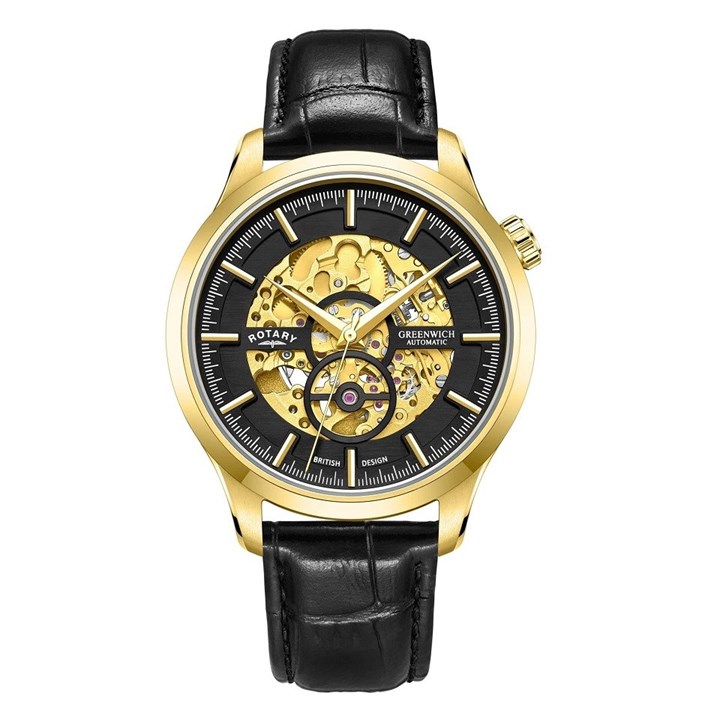Rotary GS02948/04 Greenwich Automatic Skeleton Black Strap Watch - W13201