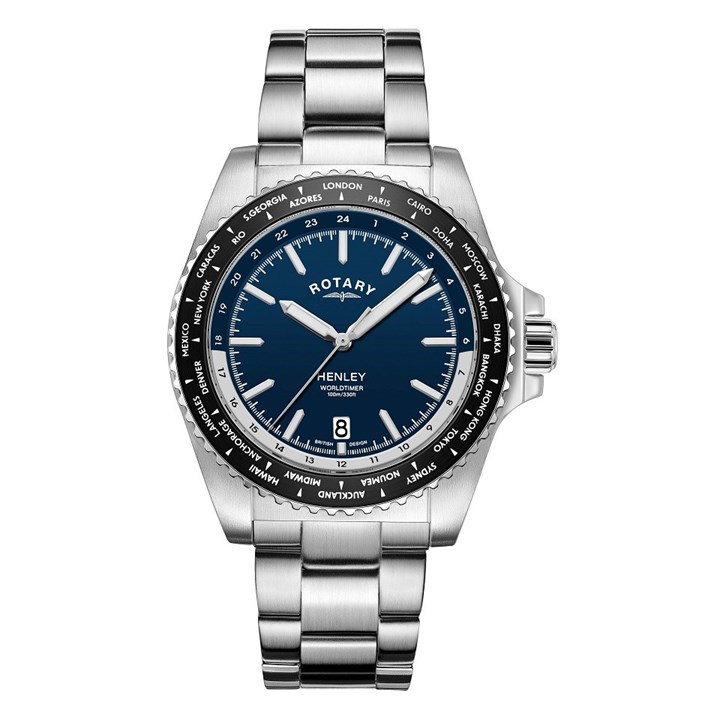 Rotary GB05370/88 Henley Stainless Steel World Time Bracelet Watch - W13202