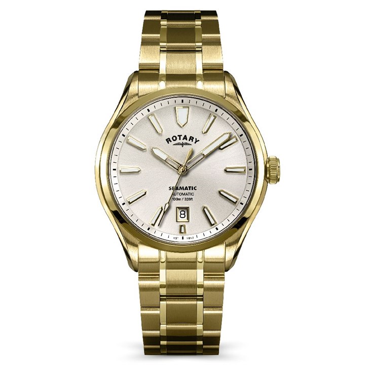 Rotary RGB10036/06 Seamatic 100 Auto Gold Tone White Dial Bracelet Watch - W13314