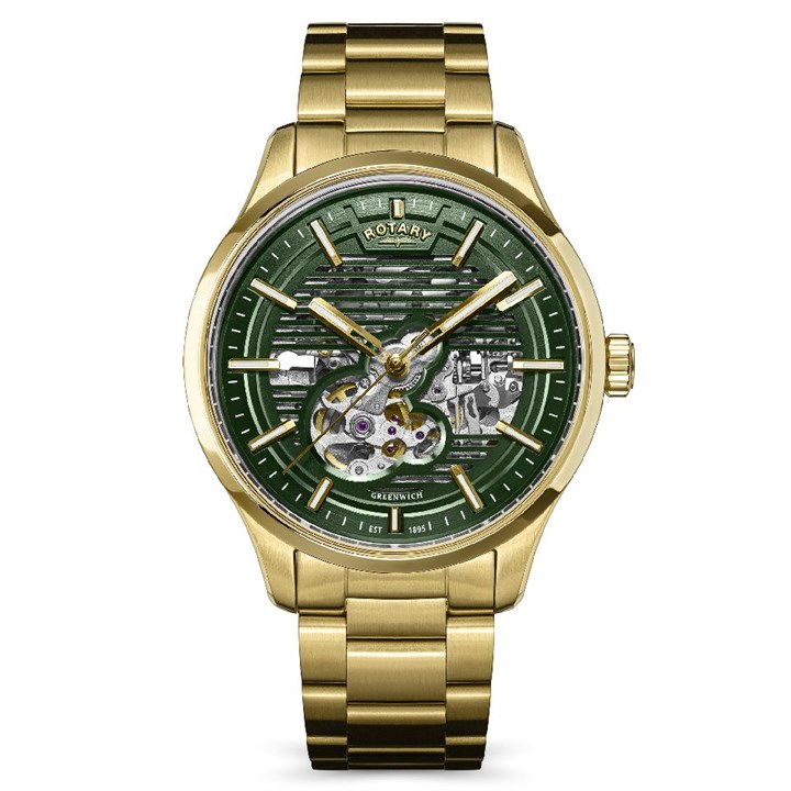 Rotary RGB10074/24 Greenwich GT1 Automatic Gold Tone Green Dial Bracelet Watch - W13318
