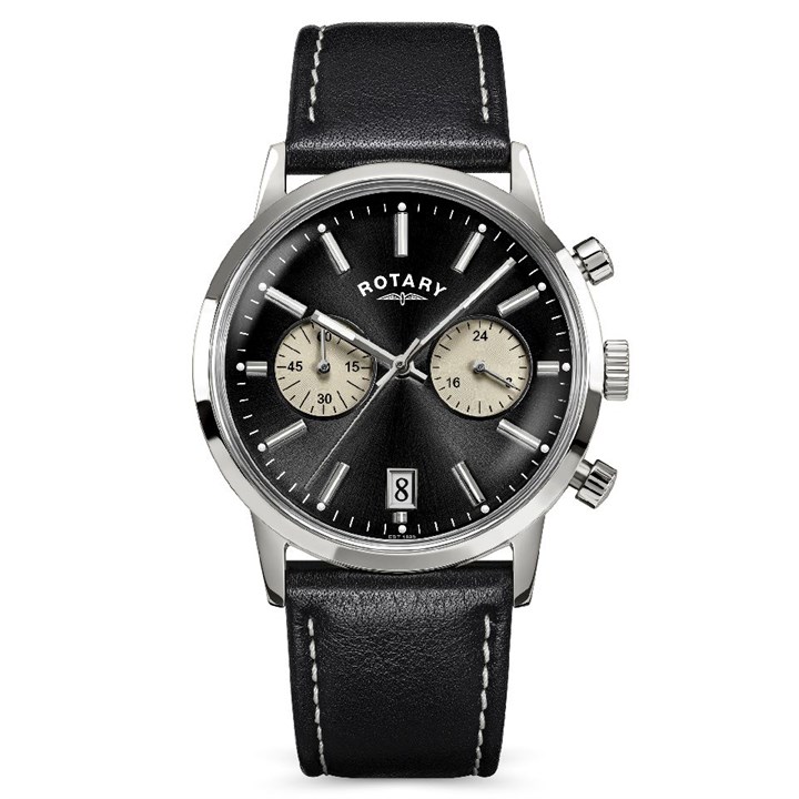 Rotary RGS10067/04 1895 Chronograph Stainless Steel Black Dial And Leather Strap Watch - W13321