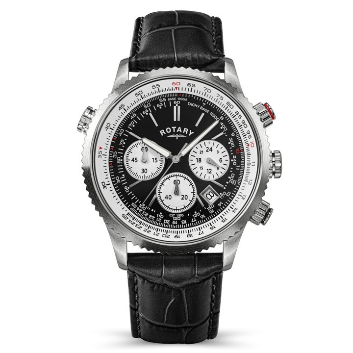 Rotary RGS10093/04 Pilot Chronograph Black Leather Strap Watch - W13347